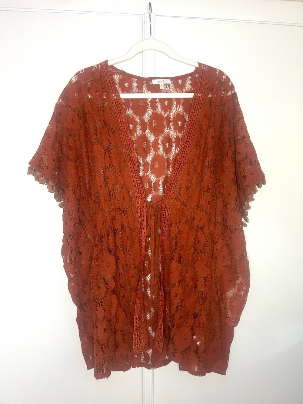 Burnt Orange Lace Fringe Kimono